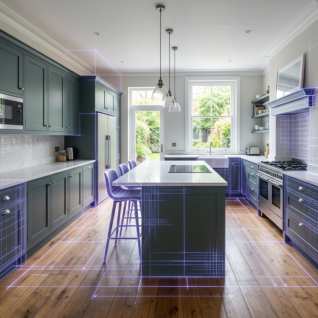 AI scanning a beautiful modern British kitchen